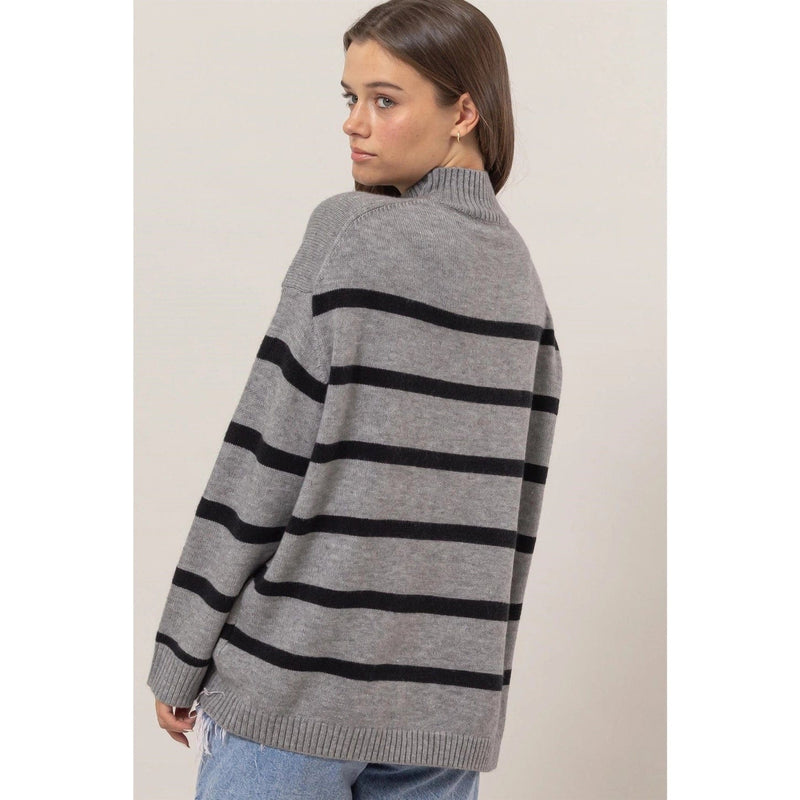 Black & Grey Striped Oversize Sweater