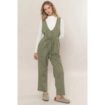 Olive Twill Sleeveless Jumpsuit