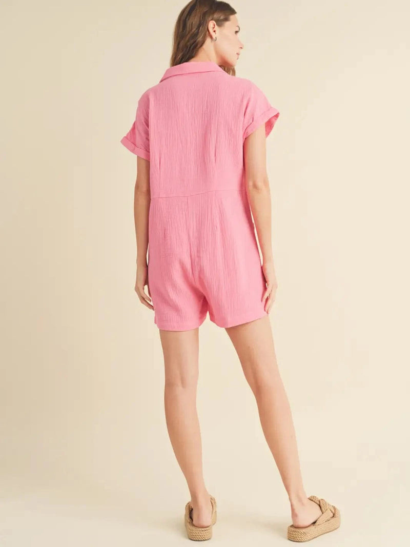 Pique Button Front Gauze Romper