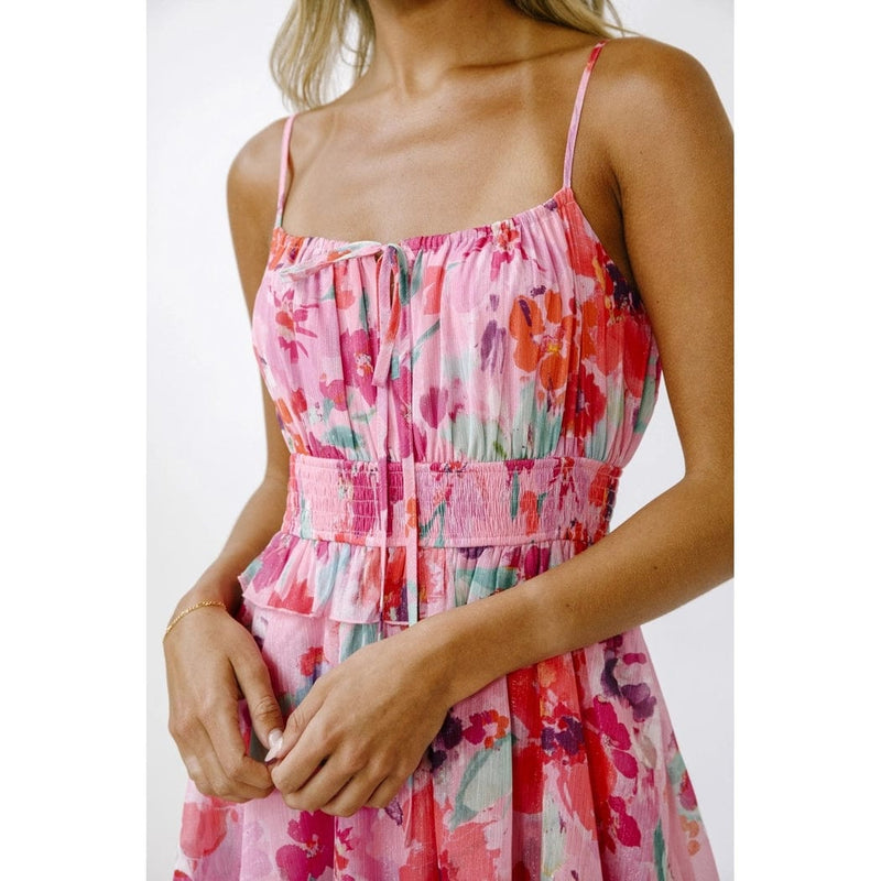 Layla Pink Floral Midi Dress