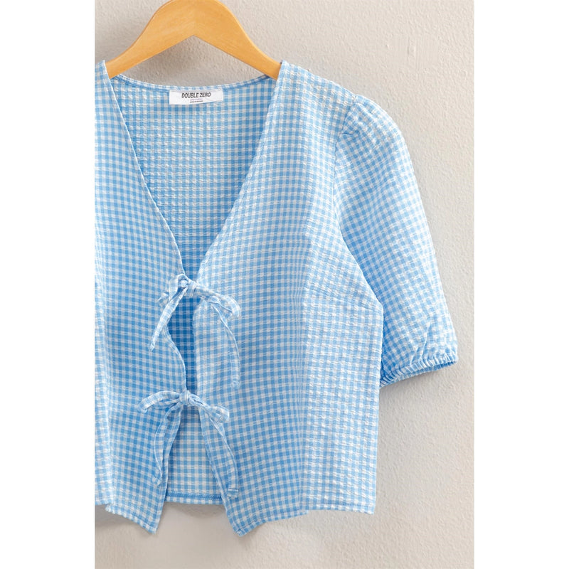 Paris Gingham Tie Front Top- Two Colors!