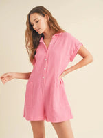 Pique Button Front Gauze Romper