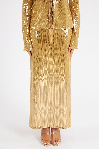 Show Me Your Mumu Gold Shiny Saturday Skirt