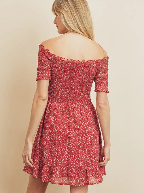 Off The Shoulder Smocked Mini Dress