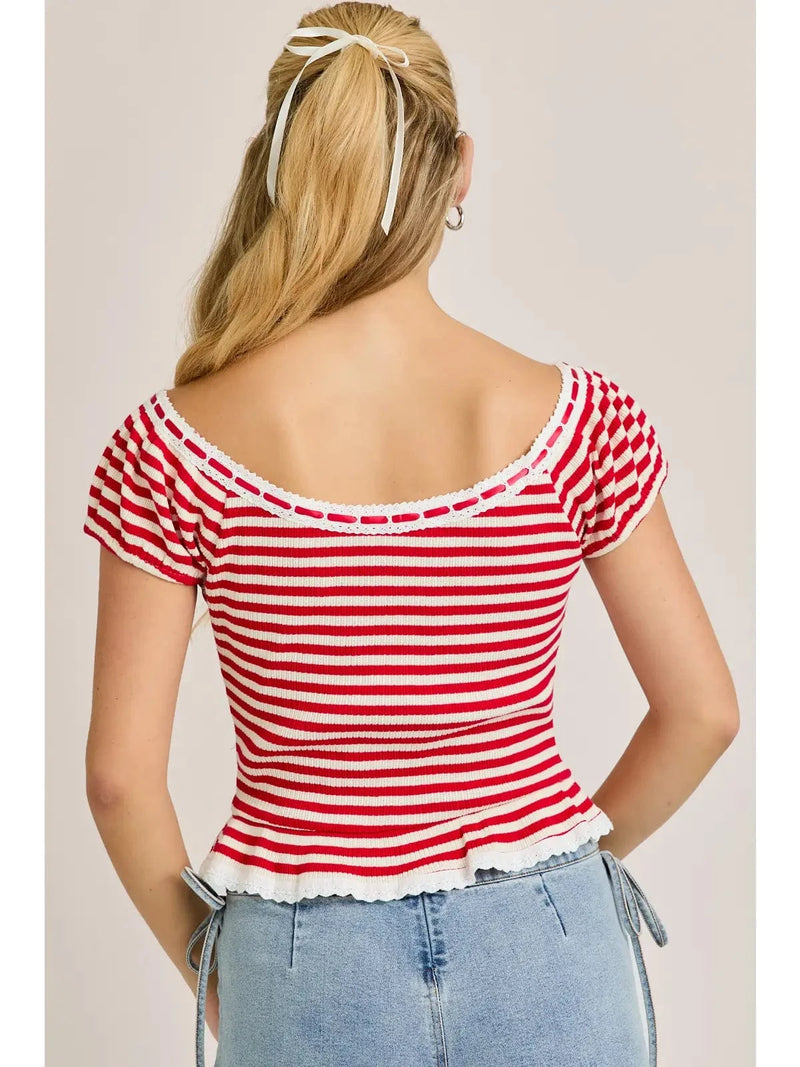 Candy Striped Bow Detail Top