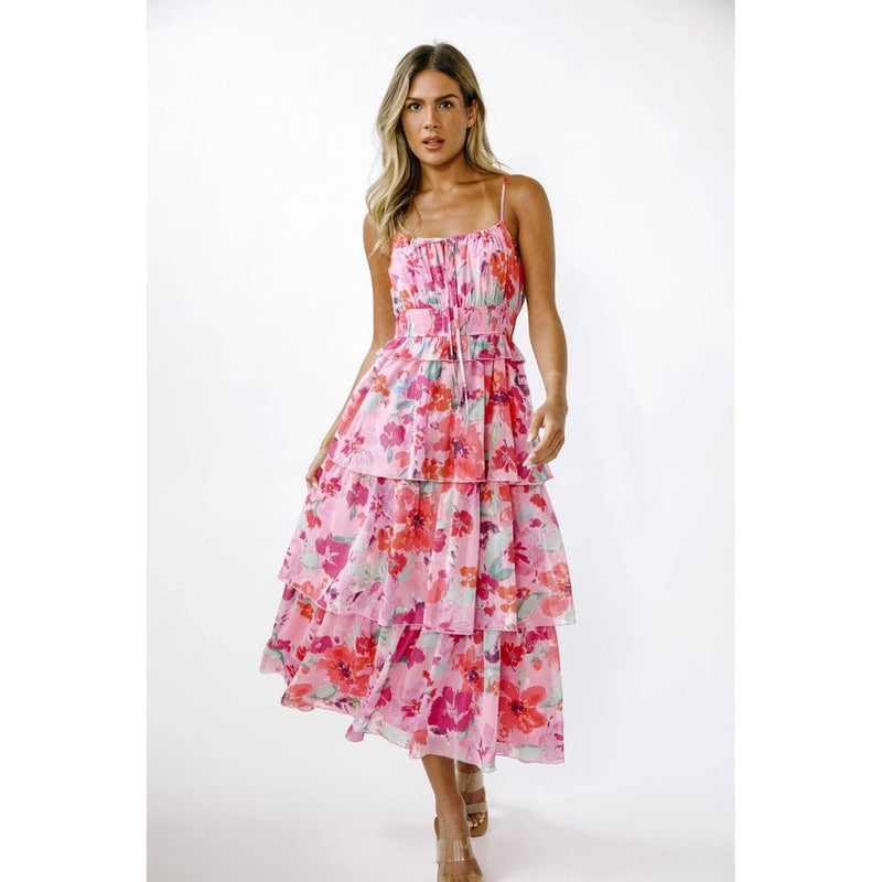 Layla Pink Floral Midi Dress