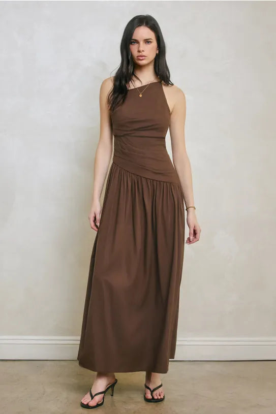 drop waist brown maxi dress Lace & Beads tulle asymmetric drop waist maxi dress in chocolate brown