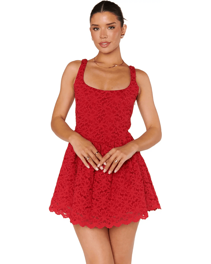 Show Me Your Mumu Ricci Skort Dress- Radiant Red Lace