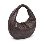 Cassandra Woven Vegan Leather Hobo Bag- Brown