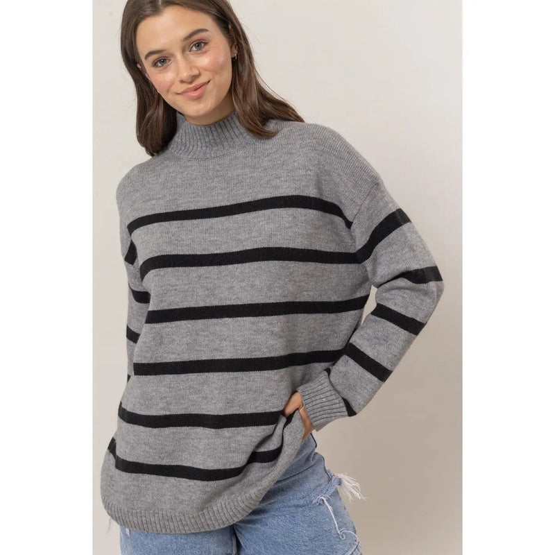 Black & Grey Striped Oversize Sweater