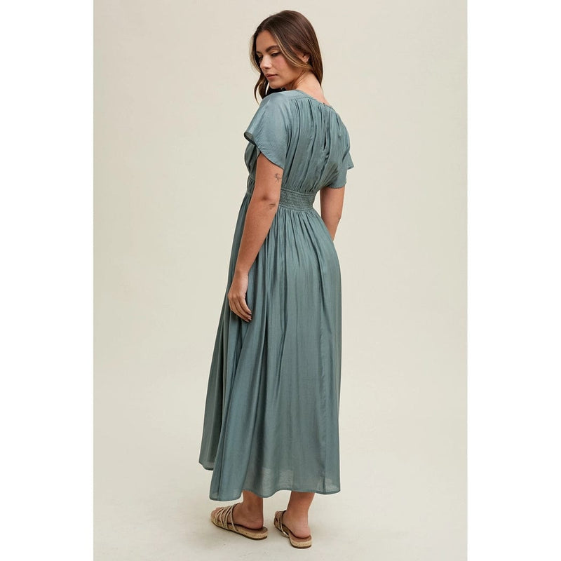 Renae Satin Midi Dress - Teal Green