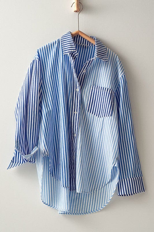 Colorblock Striped Collared Shirt