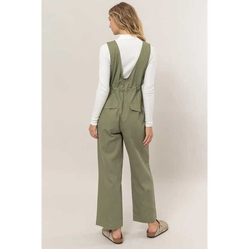 Olive Twill Sleeveless Jumpsuit