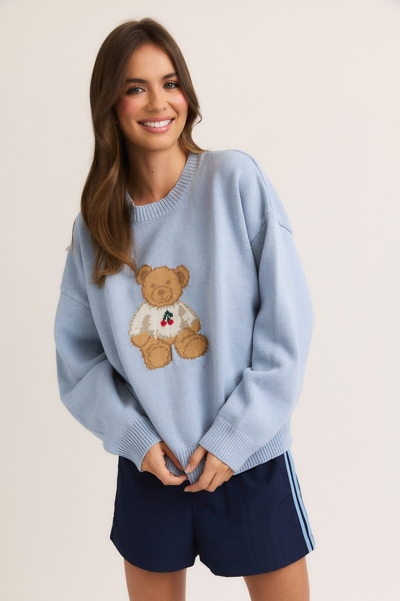 Teddy Light Blue Graphic Sweater