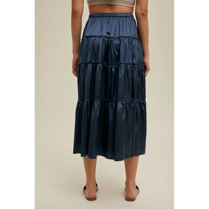 Ilia Navy Pleated Midi Skirt