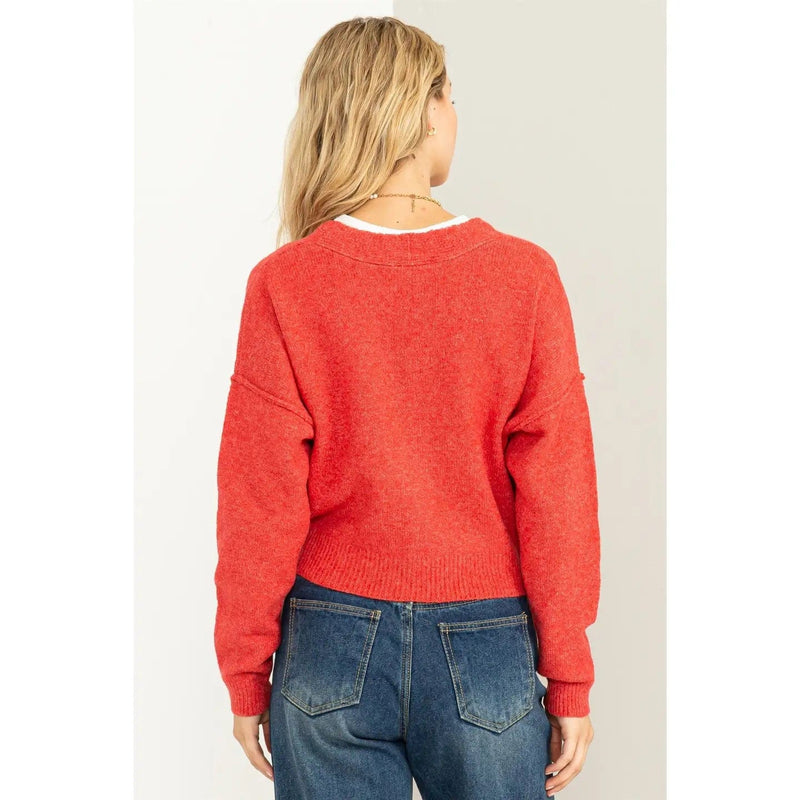 In the Spirit Red V-Neck Cardigan