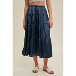 Ilia Navy Pleated Midi Skirt