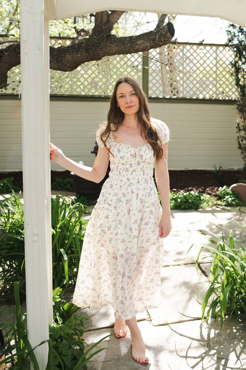 meadows midi dress Meadow Bloom Smocked Puff Sleeve Midi Dress  Moda Boutique