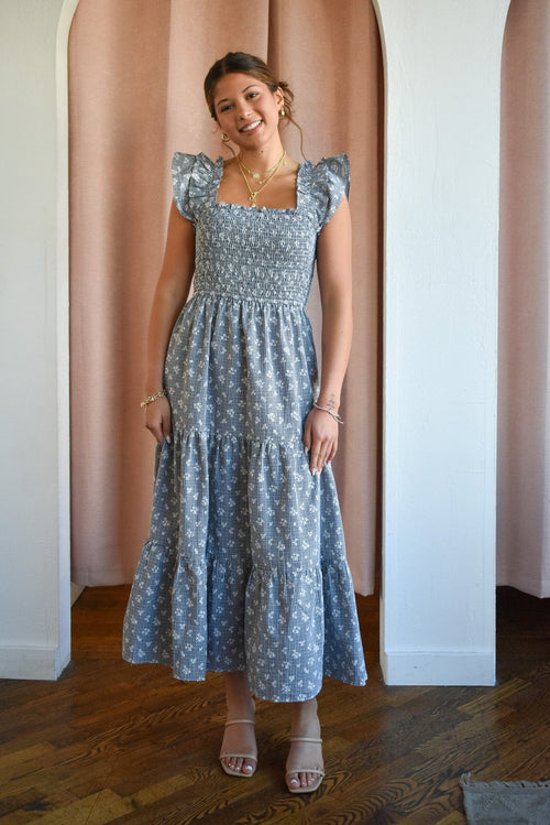 Aster Gingham Floral Midi Dress