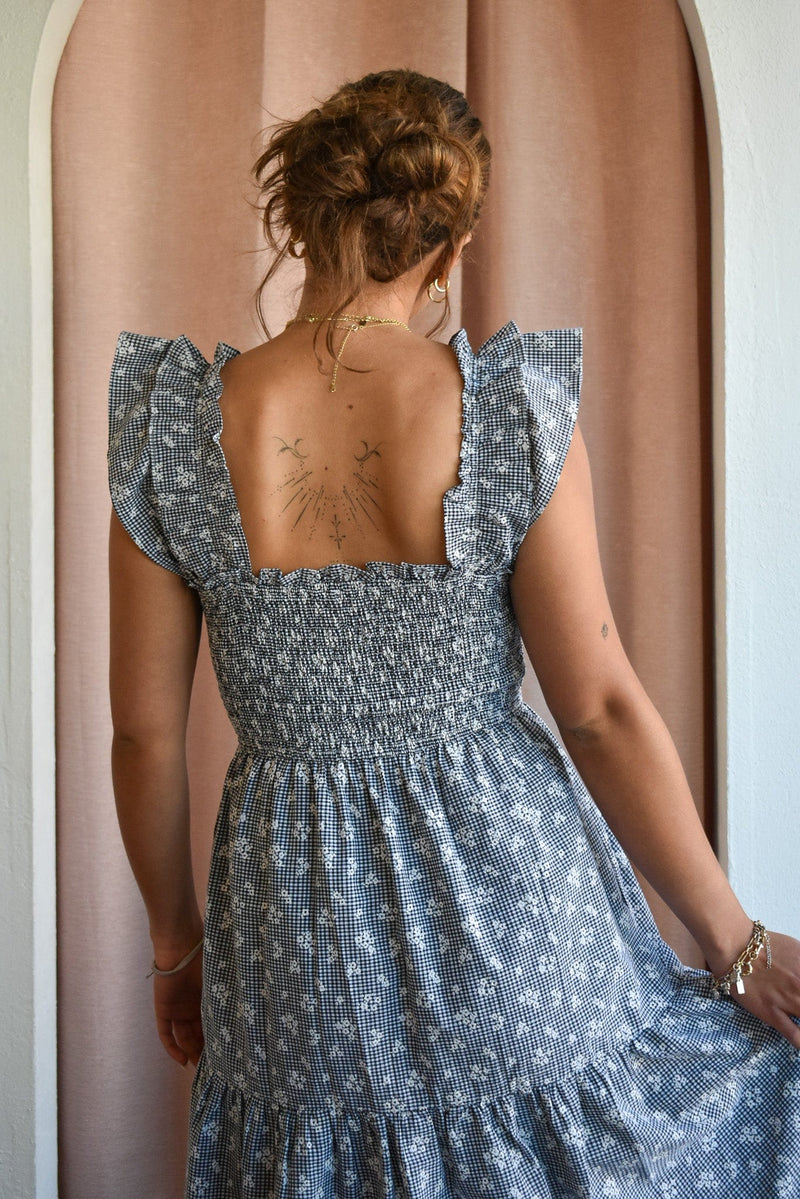 Aster Gingham Floral Midi Dress