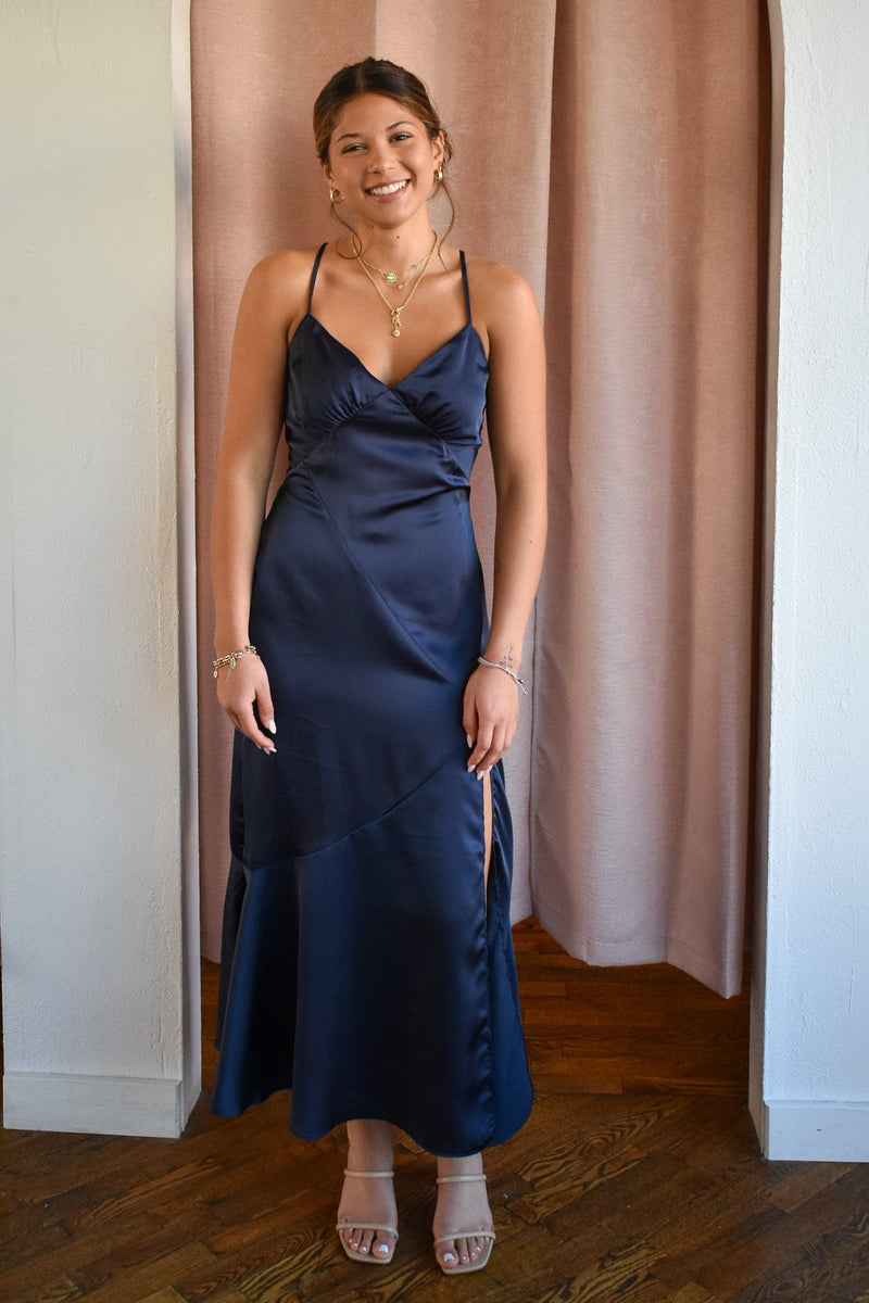 Harrison Navy Slip Midi Dress