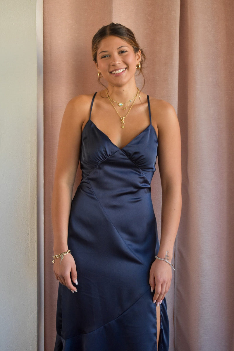 Harrison Navy Slip Midi Dress