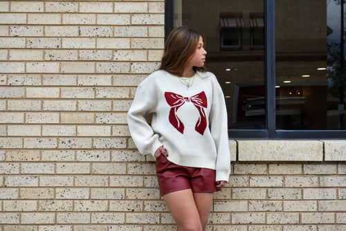 Red Bow Graphic Sweater