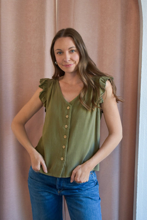 Olive Linen Blouse