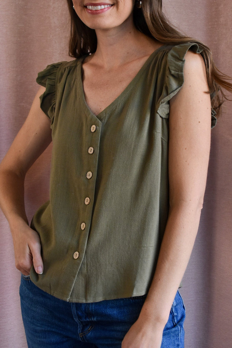 Olive Linen Blouse