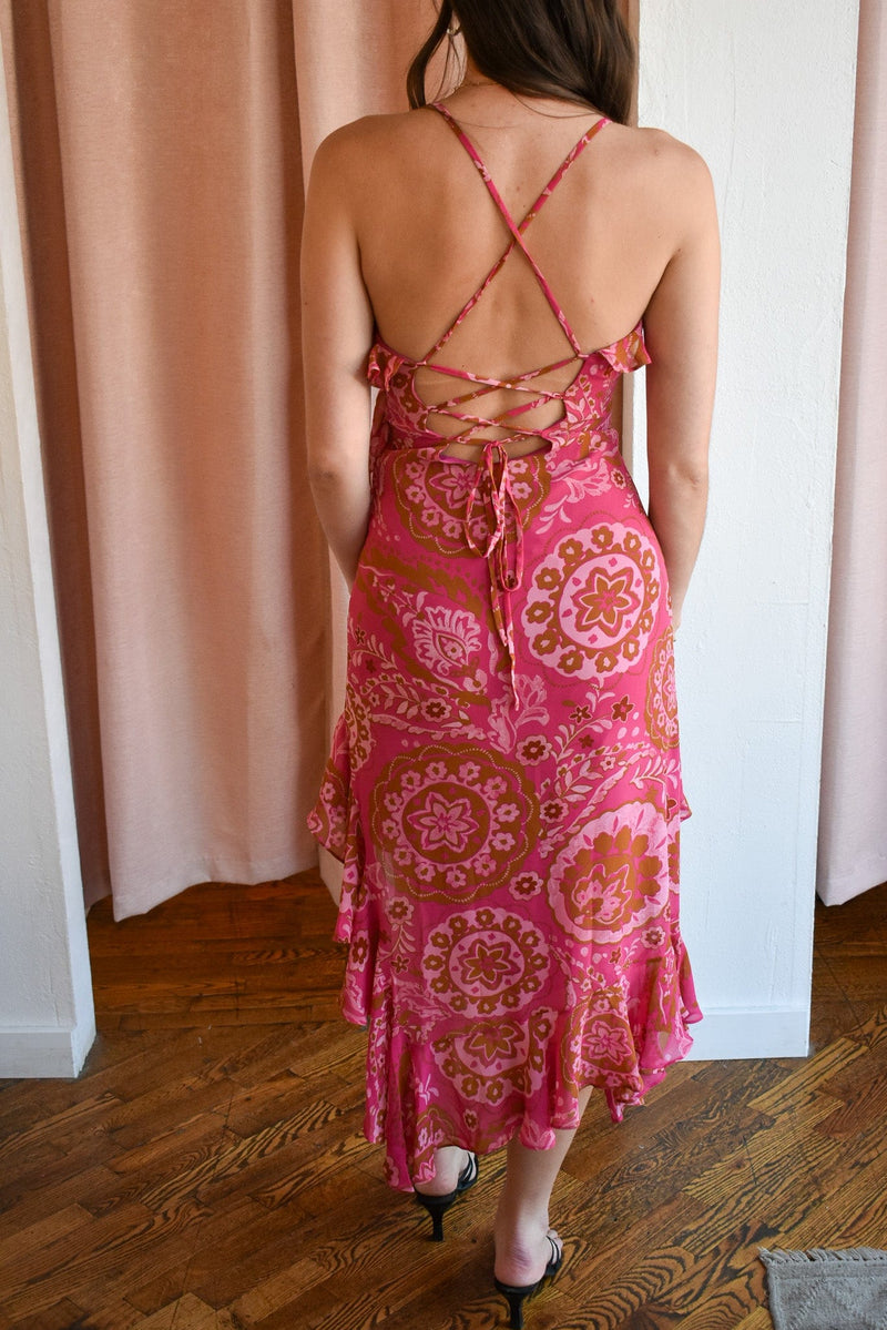 Stars Aligned Diagonal Ruffle Midi Dress