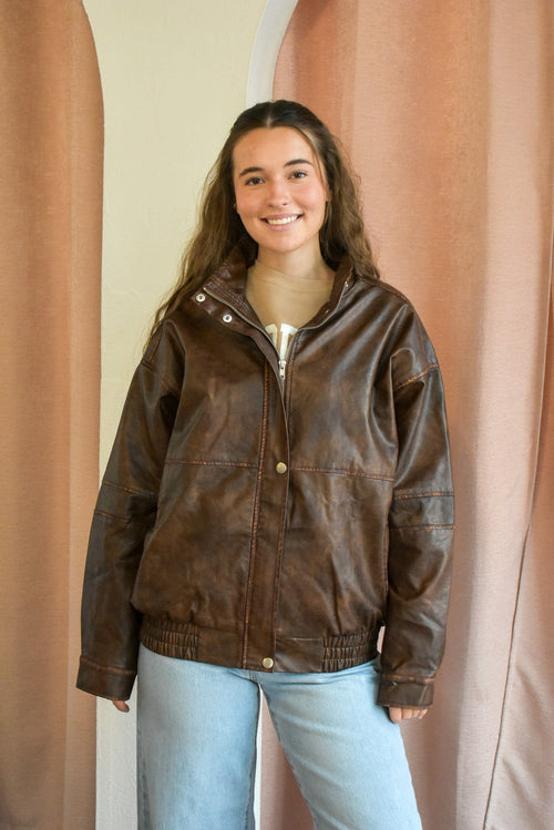 Metro Faux Leather Bomber Jacket