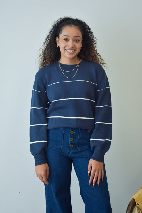 Camille Navy Striped Sweater