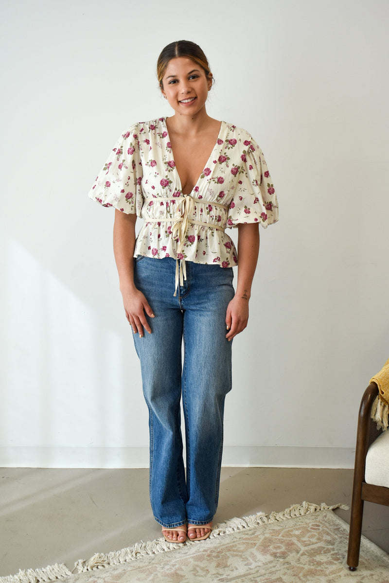 Flor Peplum Tie Front Top