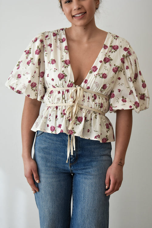 Flor Peplum Tie Front Top