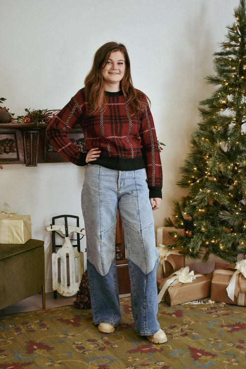 Festivities Plaid Crew Neck Sweater