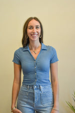 Crinkle Button Front Top