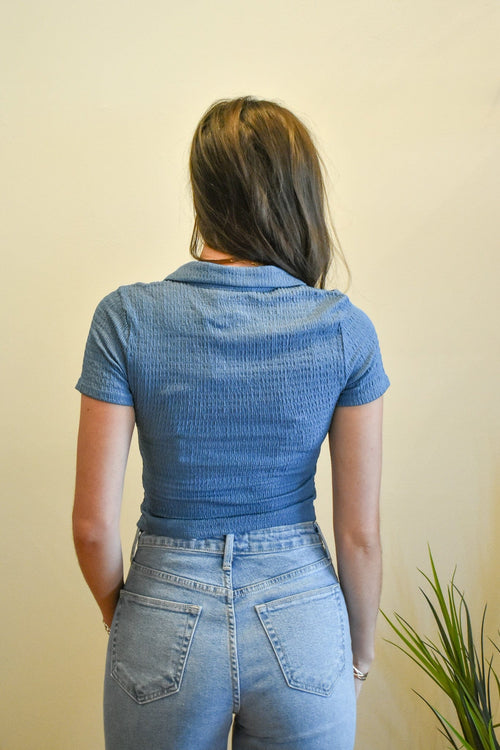 Crinkle Button Front Top