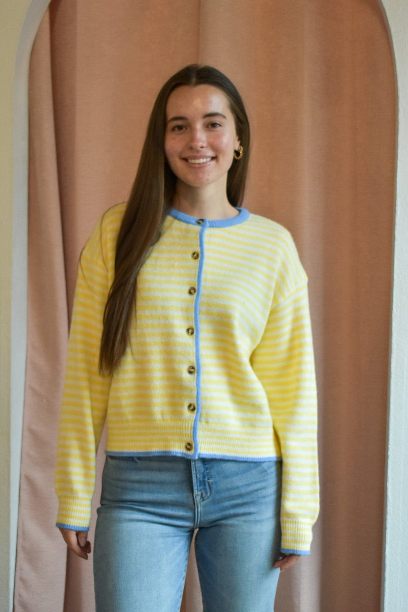 Contrast Striped Button Up Cardigan