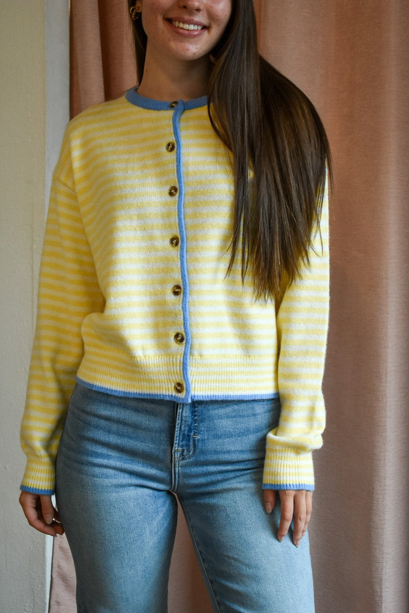Contrast Striped Button Up Cardigan