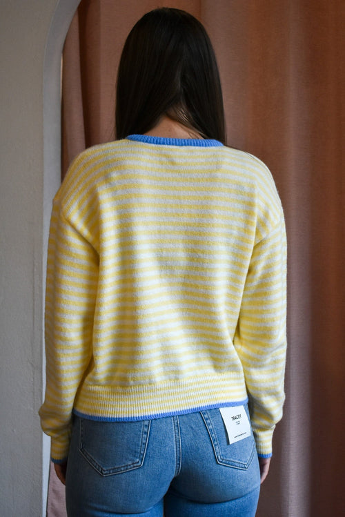 Contrast Striped Button Up Cardigan
