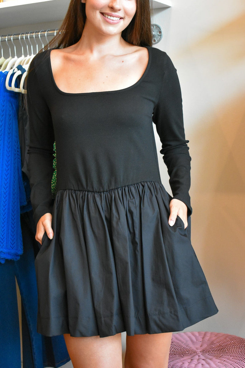 Scoop Neck Black Skater Mini Dress
