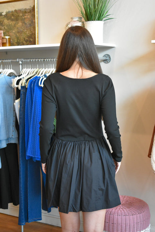 Scoop Neck Black Skater Mini Dress