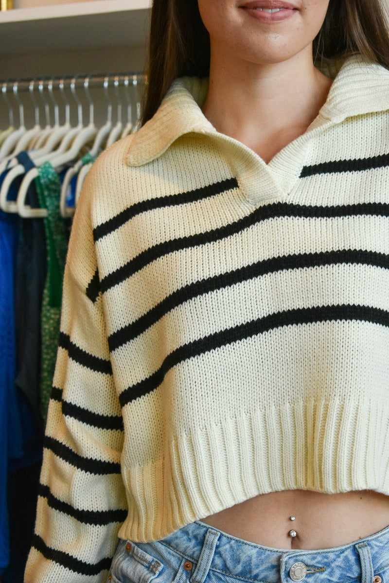 Ribbed Collar Striped Sweater