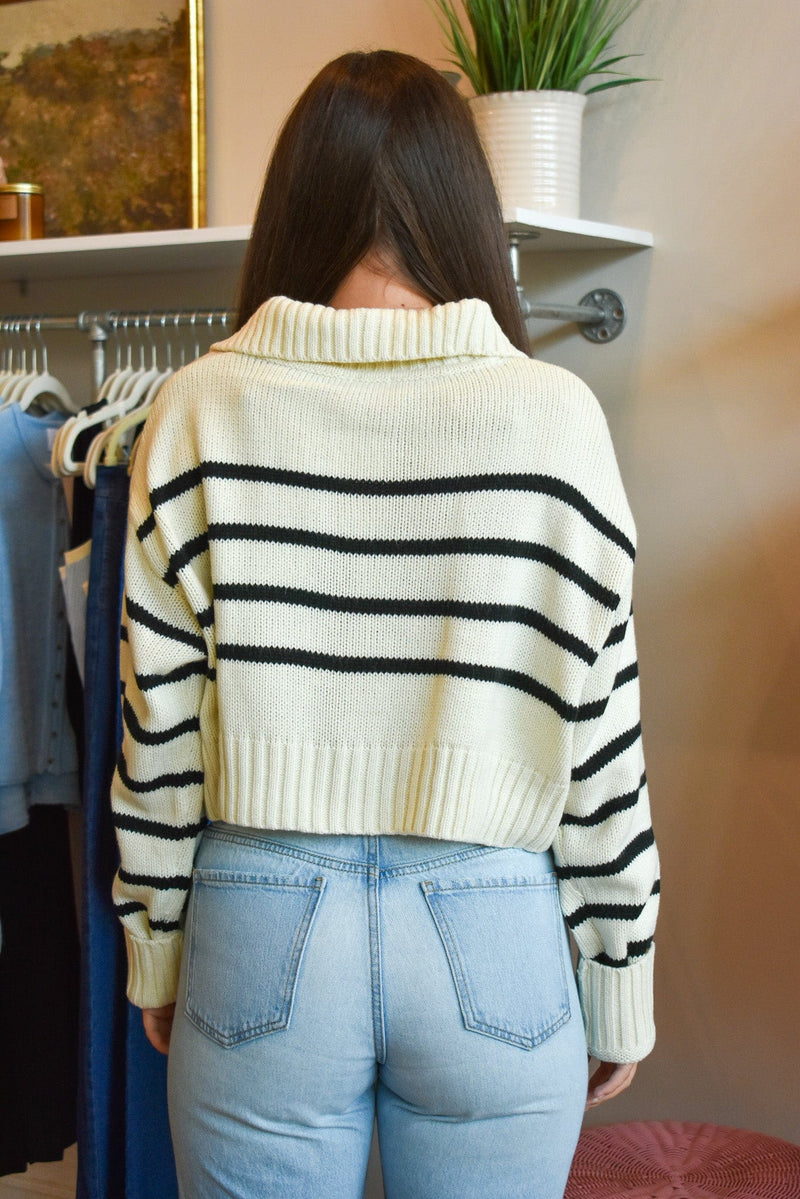Ribbed Collar Striped Sweater