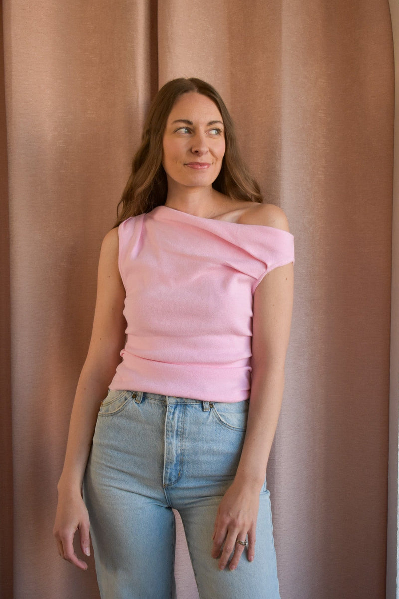 Anya Pink Asymmetrical Shoulder Top