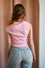 Anya Pink Asymmetrical Shoulder Top