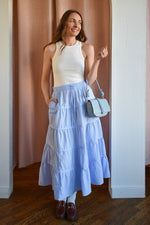 Jen Gingham Tiered Midi Skirt
