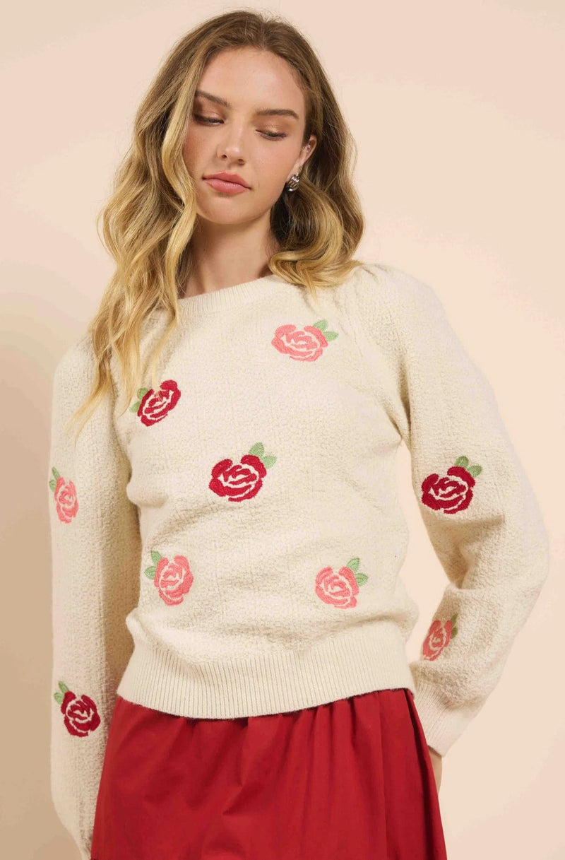 Smell the Roses Embroidered Sweater