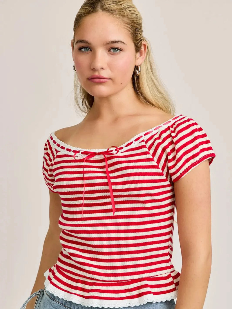 Candy Striped Bow Detail Top
