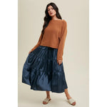 Ilia Navy Pleated Midi Skirt